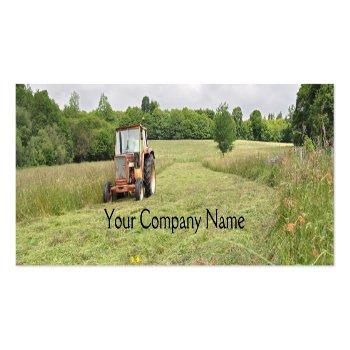 Small Tractor Cutting Hay Agricultural Business Card Front View