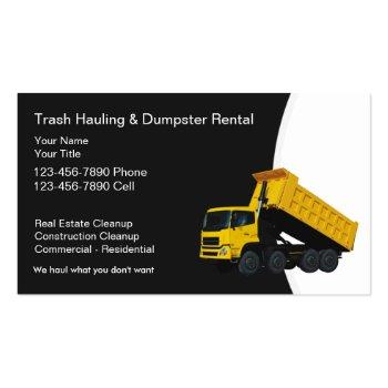 Small Trash Hauling And Dumpster Rental Business Cards Front View