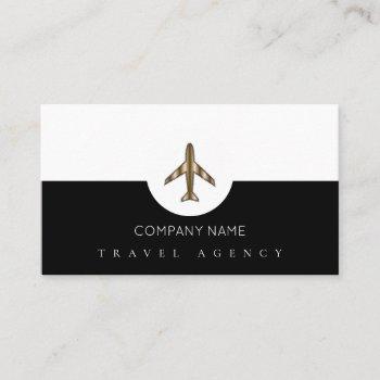 travel agency+airplane black and white business card