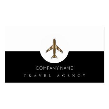Small Travel Agency+airplane Black And White Business Card Front View