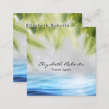 travel agent beach tropical scene square business card