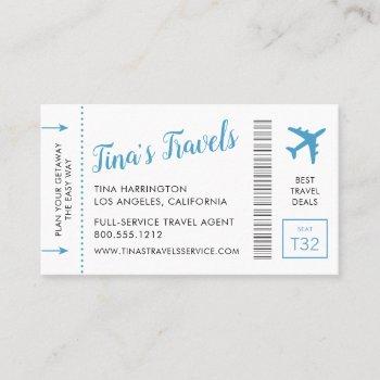travel agent blue mini boarding pass business card