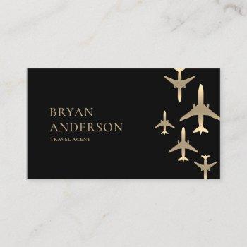 travel agent gold airplanes business card