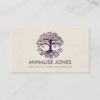 tree of life - yggdrasil - amethyst and gold business card