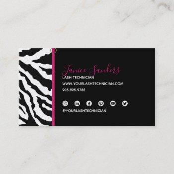 trendy black & pink zebra print qr code business card