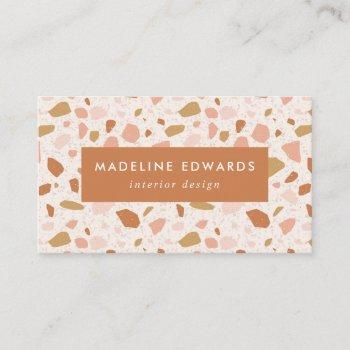 trendy blush & orange terrazzo business card