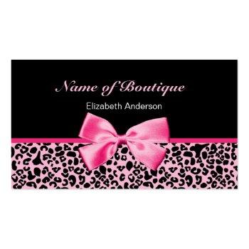 Small Trendy Boutique Pink And Black Leopard Pink Ribbon Business Card Front View