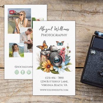 trendy clean 4 photo flowers butterfly photography business card