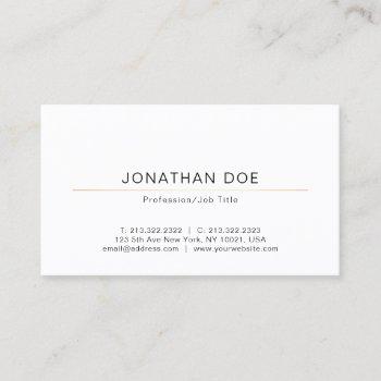 Small Trendy Elegant Design Clean Plain Gold Line White Business Card Front View