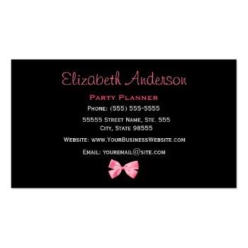 Small Trendy Event Planner Pink And Black Zebra With Bow Business Card Back View