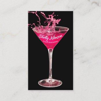 trendy events bartender neon hot pink splash business card