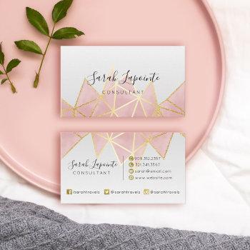 Small Trendy Faux Gold & Rose Pink Geometric Design Business Card Front View