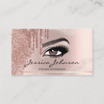 trendy glitter rose gold drips lashes marble business card