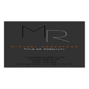 Small Trendy Gray Black Monogram Plain Business Card Front View