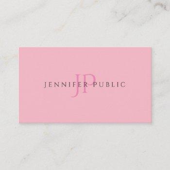Small Trendy Minimalistic Pretty Pink Design Luxury Business Card Front View