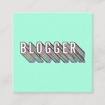 trendy mint green 3d typography blogger minimal square business card