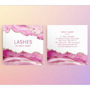 trendy modern pink agate lash extensions beauty square business card