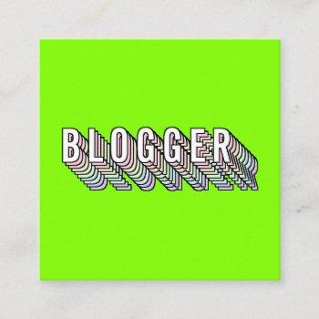 trendy neon green 3d typography blogger minimal square business card