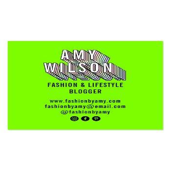Small Trendy Neon Green 3d Typography Blogger Minimal Square Business Card Back View