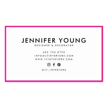 Small Trendy Neon Pink Minimalist Modern Professional Business Card Back View