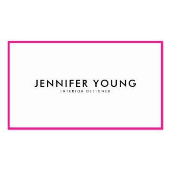 Small Trendy Neon Pink Minimalist Modern Professional Business Card Front View