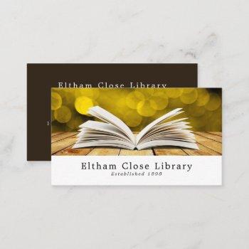 trendy open book, librarian, library business card