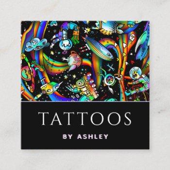 trendy psychedelic tattoo artist creative fun cool square business card