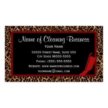Small Trendy Red Vacuum Leopard Housekeeping Service Business Card Back View