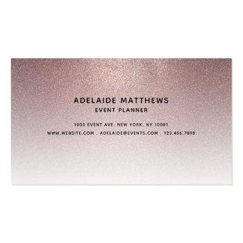 Small Trendy Rose Gold Glitter Wedding Event Planner Business Card Back View