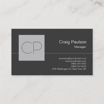 Small Trendy Silver Gray Chic Monogram Business Card Front View