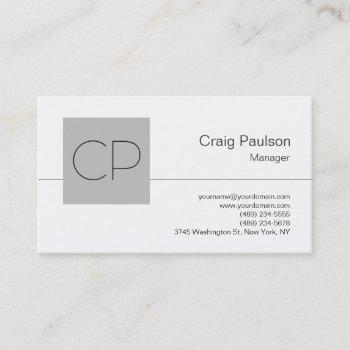 trendy silver gray white monogram business card