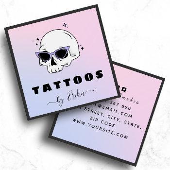 trendy skull glasses tattoo artist girly gradient square business card