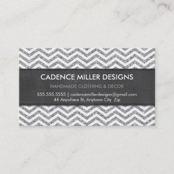 trendy stripe chevron silver glitter chalkboard business card