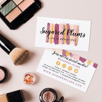 trendy watercolor plum purple & gold social media business card