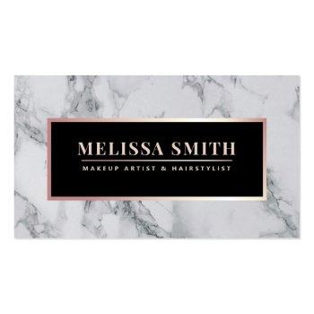 Small Trendy White Marble Makeup Artist Hair Salon Business Card Front View