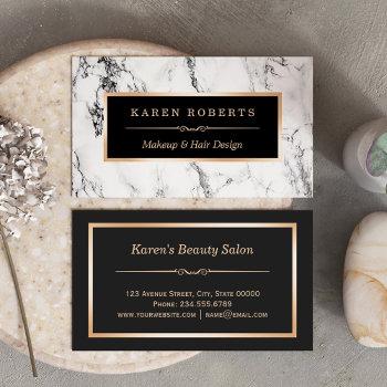 trendy white marble makeup artist hair salon business card
