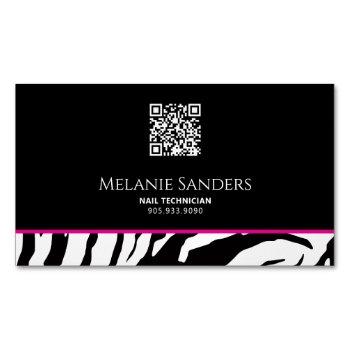 trendy zebra print business card magnet w/ qr code