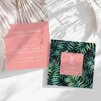 tropical botanical hairstylist square business card