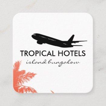tropical island airplane icon travel agent square business card