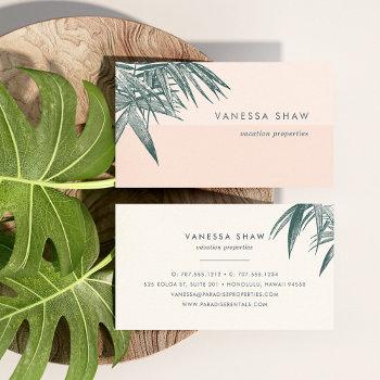tropical palm frond colorblock business card