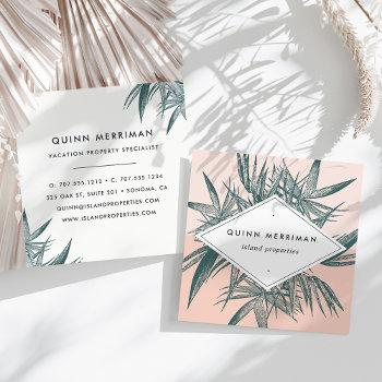 Small Tropical Palm Frond Square Business Card Front View