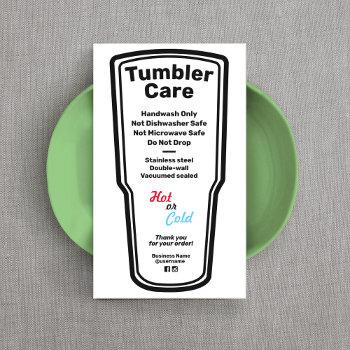 tumbler care instructions business card