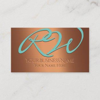 turquoise and  copper embossed corporate business business card