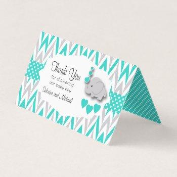 turquoise gray elephant baby shower |  bag toppers business card