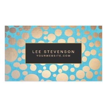 Small Turquoise Linen Gold Circles Look Beauty Salon 2 Business Card Front View