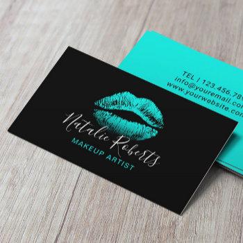 turquoise lips makeup artist plain black salon business card