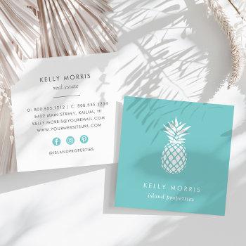 turquoise pineapple square business card