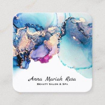 *~* turquoise yummy abstract ap29 teal gold gilded square business card