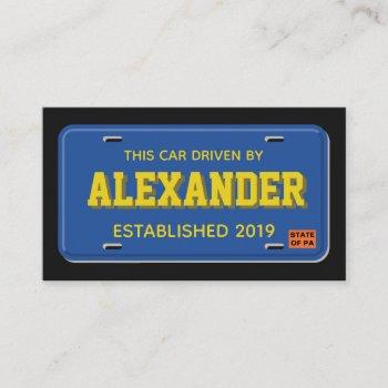 uber lyft driver blue and gold license plate business card