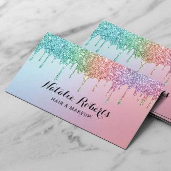 unicorn glitter drips holographic beauty salon business card